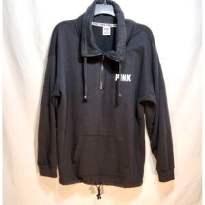 Victoria's‎ Secret Pink  Black 1/4 Zip Hoodie Size Large Sweatshirt Cotton Blend